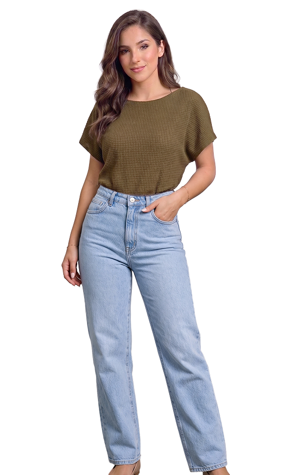 Olive Knit Top on a fashion model